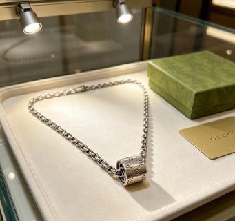 Gucci GG Barrel Lock Silver Chain Necklace