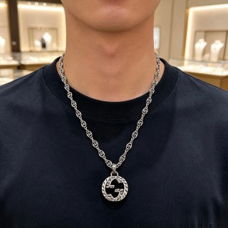 Gucci GG Interlocking Medallion Silver Chain Necklace