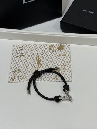 YSL Monogram Leather Cord Bracelet