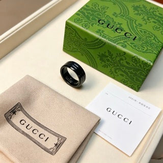 Gucci GG Black Enamel Gold Edge Band Ring