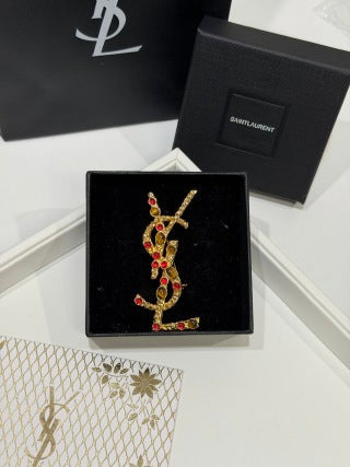 YSL Cassandre Ruby Emblem Brooch
