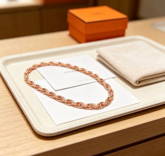 Hermès Rose Gold Woven Link Chain Necklace