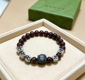 Gucci GG Garnet Bead Lion Charm Bracelet