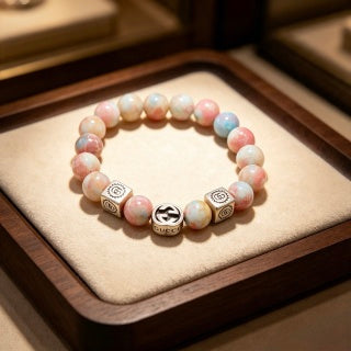 Gucci GG Pink Marble Bead Silver Accent Bracelet