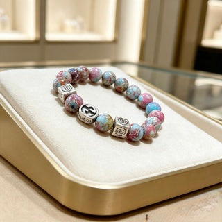 Gucci GG Pink Marble Bead Silver Accent Bracelet