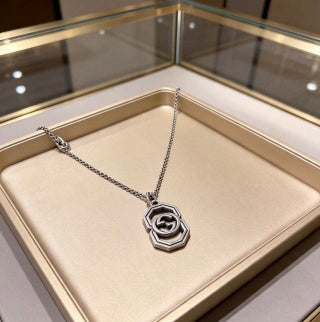 Gucci GG Octagonal Pendant Silver Chain Necklace