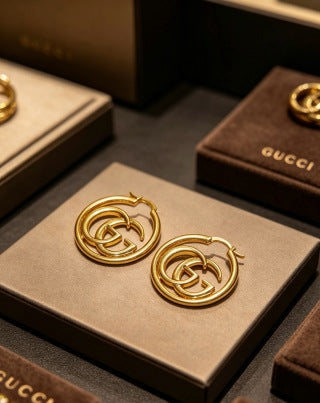 Gucci GG Interlocking Circle Gold Hoop Earrings