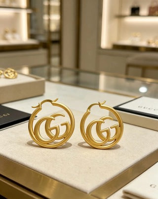 Gucci GG Interlocking Circle Gold Hoop Earrings