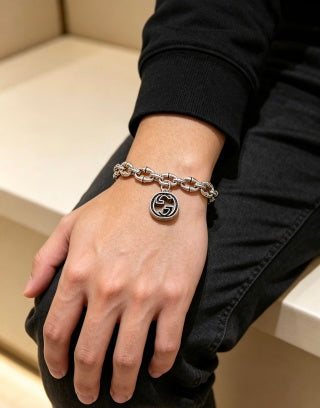 Gucci GG Medallion Engraved Link Bracelet