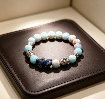 Gucci GG Blue Agate Bead Charm Bracelet