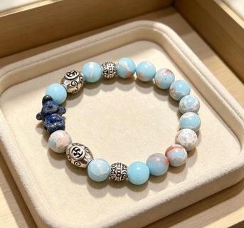 Gucci GG Blue Agate Bead Charm Bracelet