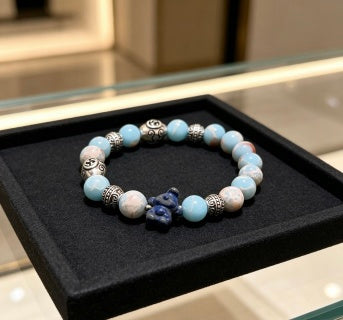 Gucci GG Blue Agate Bead Charm Bracelet
