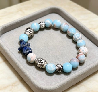 Gucci GG Blue Agate Bead Charm Bracelet