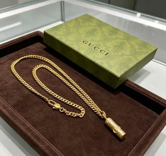 Gucci GG Barrel Pendant Rope Chain Necklace