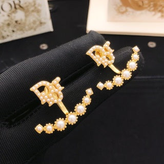 Dior Elowen Pearl Crescent Butterfly Stud Earrings