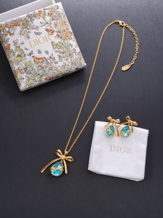Dior Elara Teardrop Crystal Ribbon Pendant Necklace