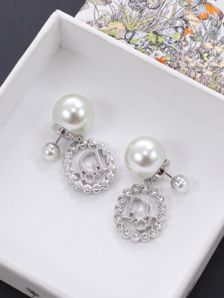 Dior Evelyne Crystal Halo CD Pearl Drop Stud Earrings
