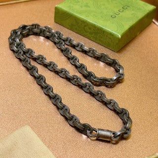 Gucci GG Engraved Oxidized Link Chain Necklace