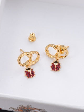 Dior Valoria Ruby Beetle Charm Hoop Stud Earrings