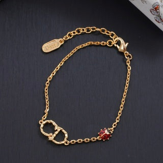 Dior Evelisse Ruby Link Charm Chain Bracelet