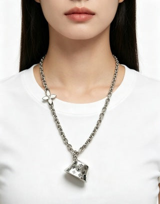 Louis Vuitton Monogram Lock Pendant Chain Necklace
