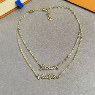 Louis Vuitton Script Logo Layered Chain Necklace