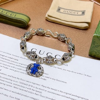 Gucci GG Floral Tiger Eye Charm Bracelet