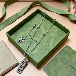 Gucci GG Script Logo Pendant Layered Necklace