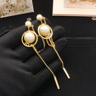 Dior Elowen Pearl Orbit Chain Drop Stud Earrings