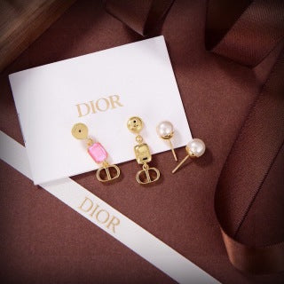 Dior Amelie Pearl Crystal Letter Drop Stud Earrings