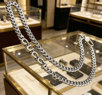 Gucci GG Logo Drop Curb Chain Necklace