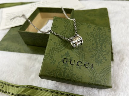 Gucci GG Barrel Engraved Silver Pendant Necklace
