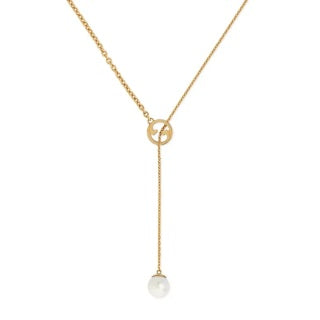 Gucci GG Circle Pearl Drop Gold Pendant Necklace