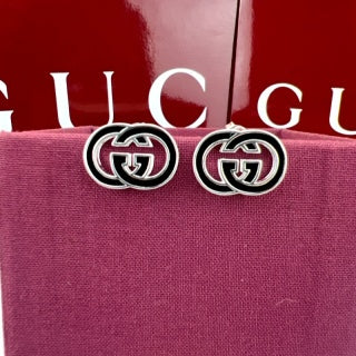 Gucci GG Enamel Interlocking Logo Stud Earrings