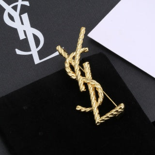 YSL Twisted Rope Monogram Gold Brooch