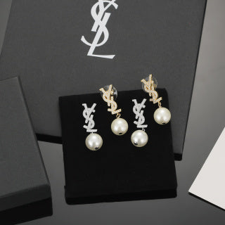 YSL Pearl Emblem Drop Earrings